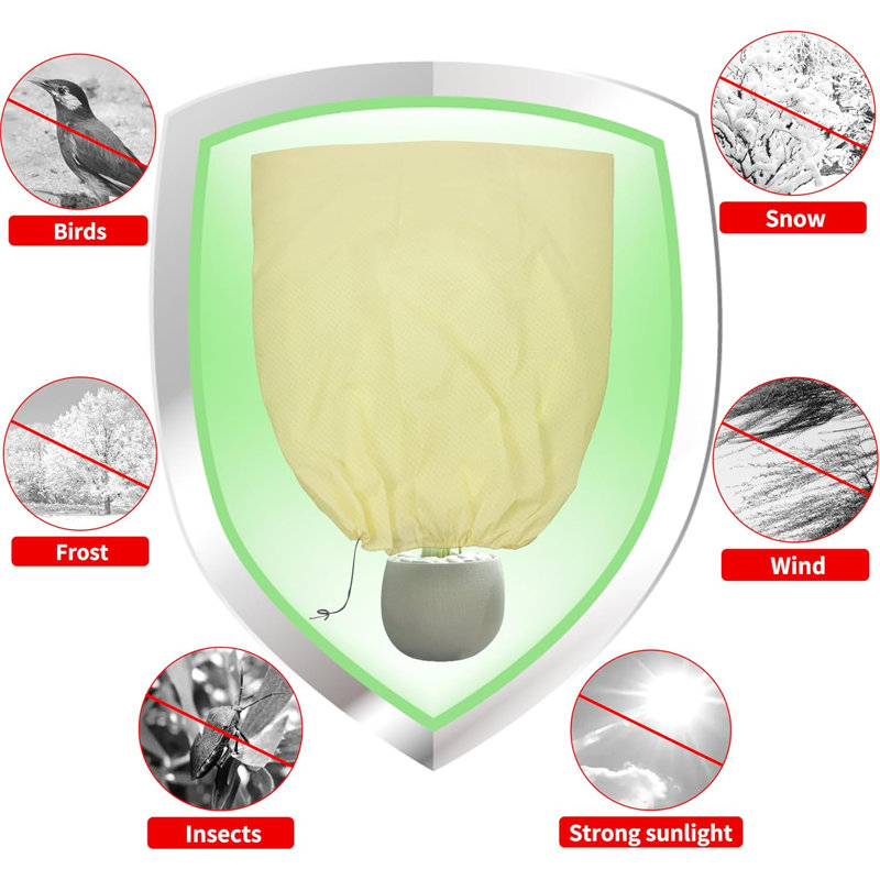 Ensemble de 2 housses de protection contre le gel pour les plantes et les arbres avec fermeture à glissière et cordon, Beige