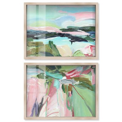 Échos de l'Horizon I - Ira Comleva, impression abstraite grand format en deux parties sous cadre, encadrée dans un cadre blond, par Art Remedy, 44 x 33