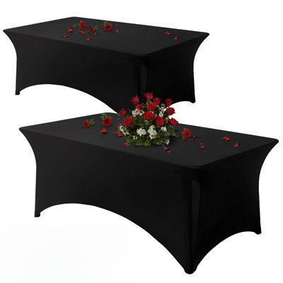 Table Cloth 2 Pack Black 6FT Spandex Tablecloth For Rectangle Fitted Table Cloths Stretch Covers Washable Wrinkle Free Tablecloths