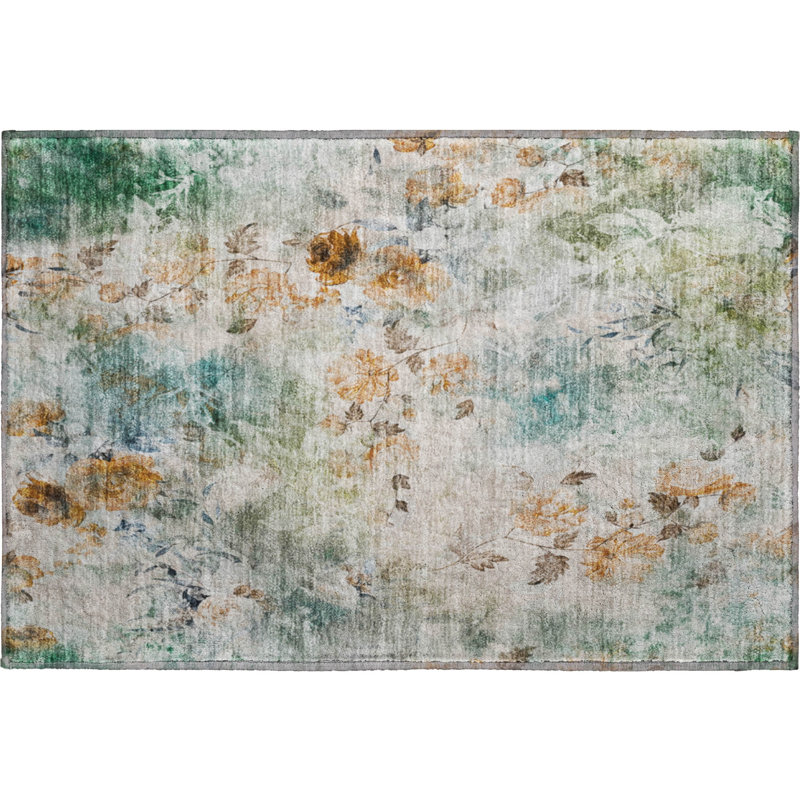 Premium Machine Washable Prisco Teal Rug, Rectangle 1'8" x 2'6"
