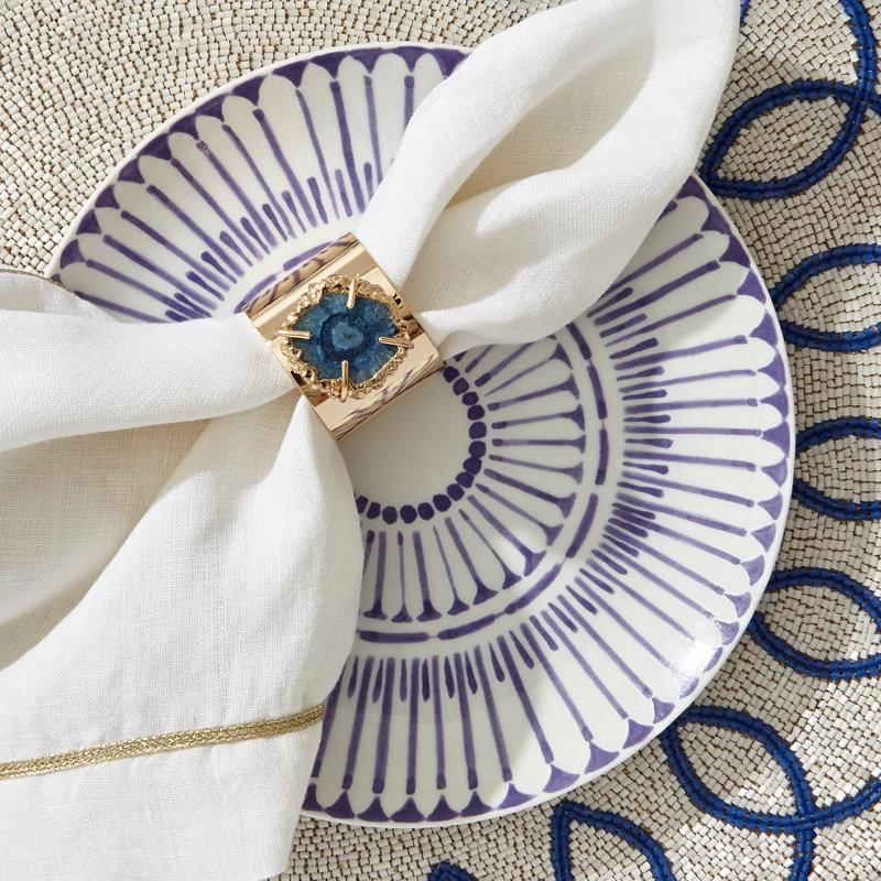 Crystal Quartz Napkin Rings, Shiny Gold/Indigo