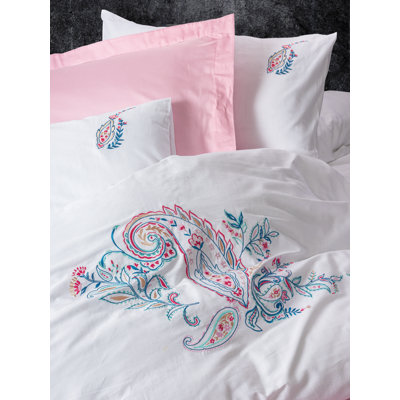 Ensemble de housse de couette 100% coton rose / blanc / bleu 4 pièces