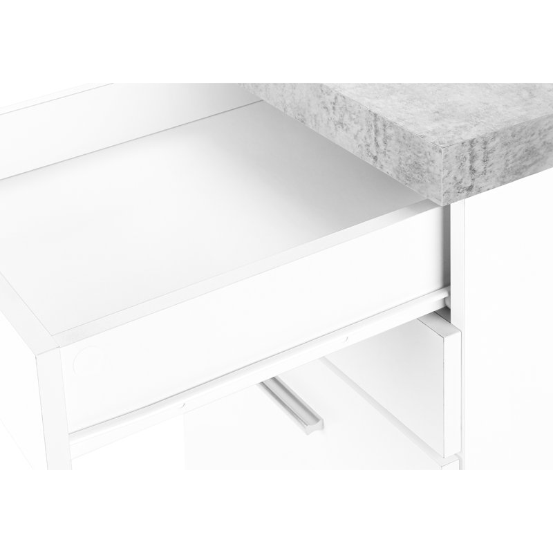 Classeur mobile pour le travail de bureau, roulettes, stratifié de ciment blanc et gris, rangement avec roulettes, finition stratifiée