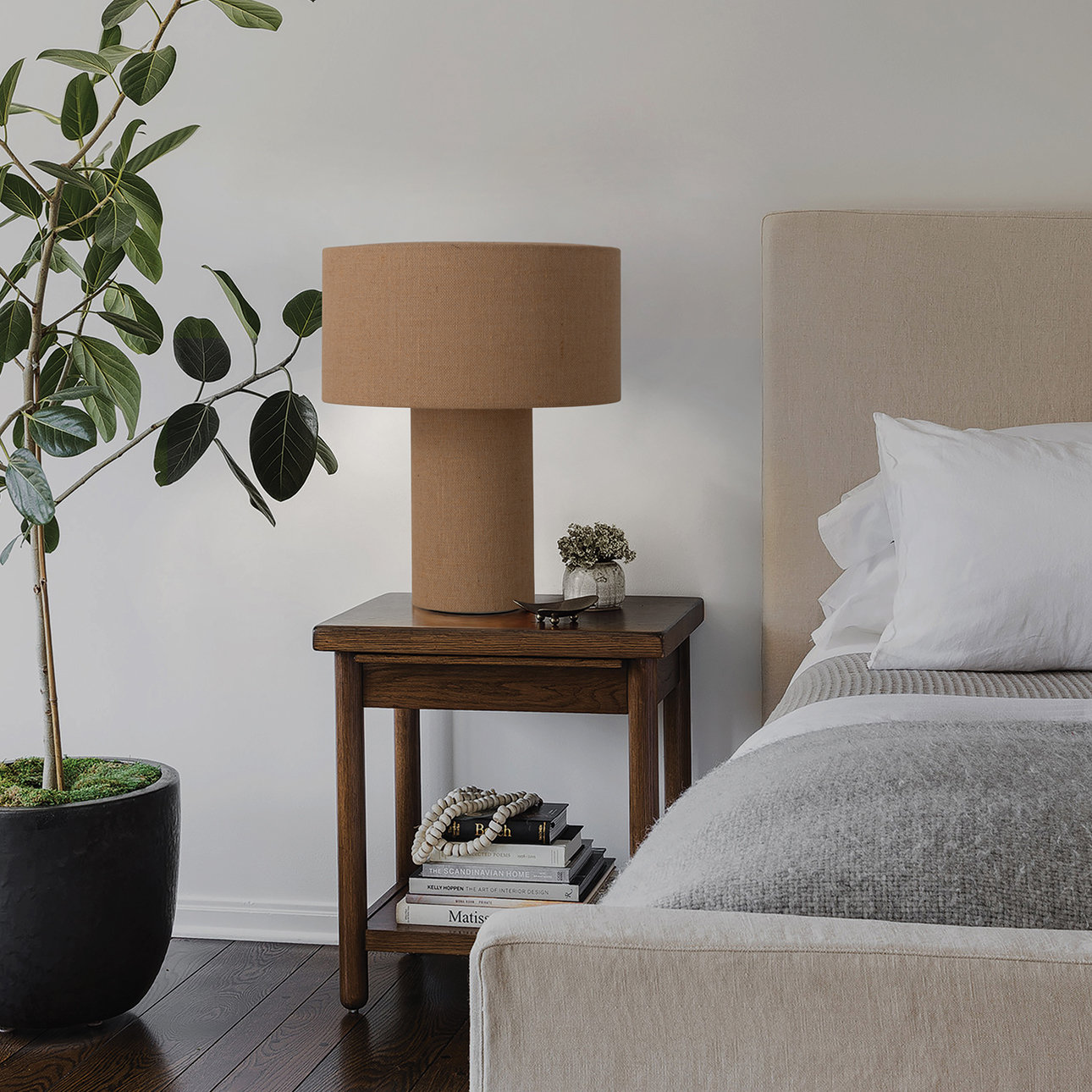 Dimmable Linen Table Lamp, Woven Burlap