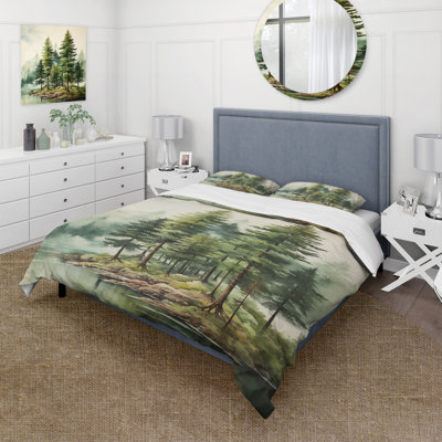 Landscape Bedding Set of 4 - Green Pine Tree Eternal Guardians III Bedding And Throw Pillow Set