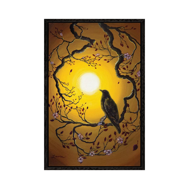 A Raven Remembers Spring by Laura Iverson - Painting on Canvas, Black Floater Framed, 66.04cm H x 45.72cm W x 3.81cm D