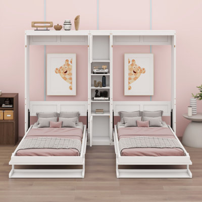Lits escamotables à double paroi avec armoires et tablettes