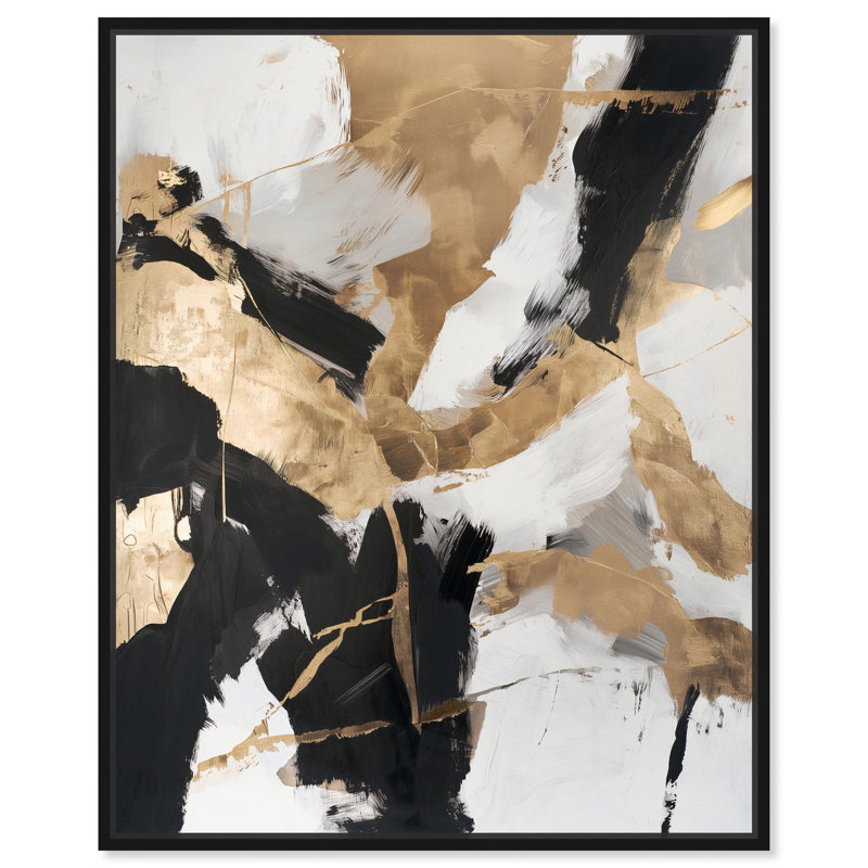 Toile «Cracked Gilt II» par Art Remedy, H 46 po x l 37 po, Cadre flottant, Black