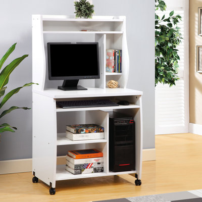Chariot mobile blanc avec tablettes et étagère à épices pour moniteur d'ordinateur à micro-ondes, avec tablettes coulissantes polyvalentes pour tiroir à clavier, 53,57 po de hauteur, 20,34 po de largeur pour machine à café, sur quatre
