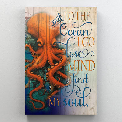 Octopus And Into The Ocean - 1 Piece Rectangle Gra " Octopus And Into The Ocean - 1 Piece Rectangle Graphic Art Print On Wrapped Canvas "