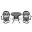 Ensemble de salle à manger 3 pièces en aluminium coulé toutes saisons comprenant 2 chaises pivotantes et une table ronde de 35,43 po avec structure noire