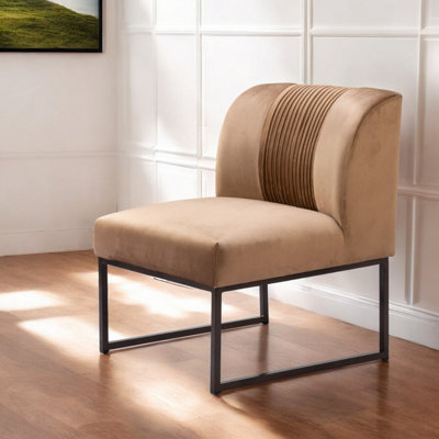 25" Olive Green And Brass Velvet Tufted Side Chair