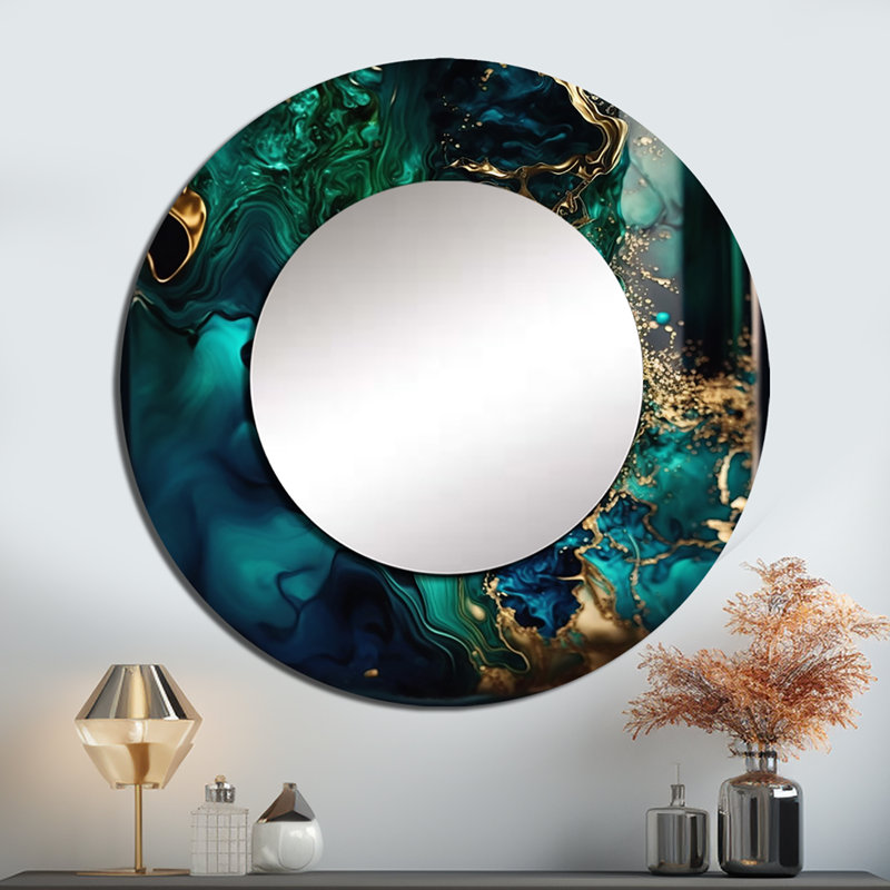 Otoniel Abstract Geode Marble Green And Blue II - Marble Wall Mirror, Modern Decorative Mirror, Printed Metal Art, 36" x 36"