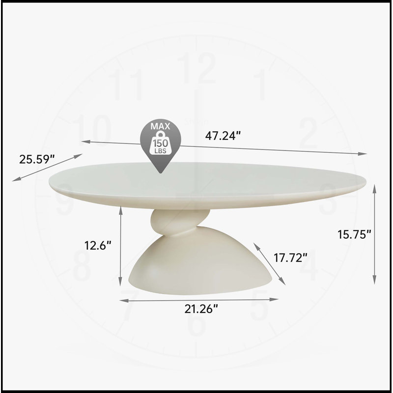 Table basse moderne et minimaliste ovale avec base sculpturale en pierre porte-bonheur, Blanc lait