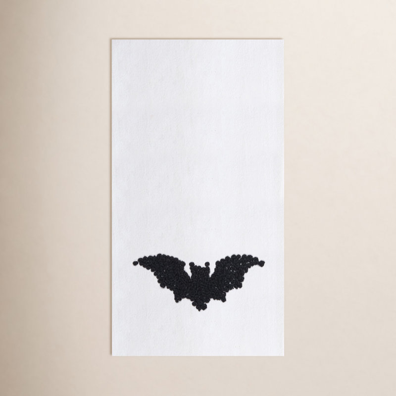 Flying Bat Halloween French Knot Embroidered 100% Cotton Flour Sack Kitchen Dishtowel