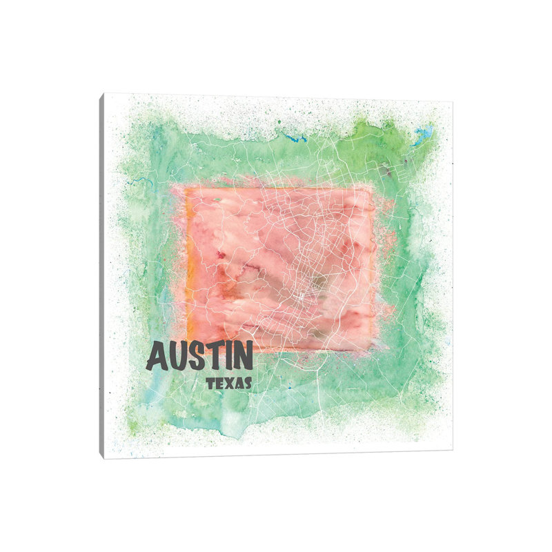 Austin Texas Usa Clean Iconic City Map 1 Piece Wrapped Canvas Painting, 66.04 cm H x 66.04 cm W x 1.91 cm D