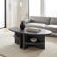 Table basse grise moderne neutre et ovale avec tablettes contemporaines - 53 po x 28 po x 18 po