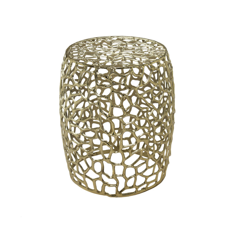 Table de bout cylindrique en aluminium avec motif complexe - argent, Doré