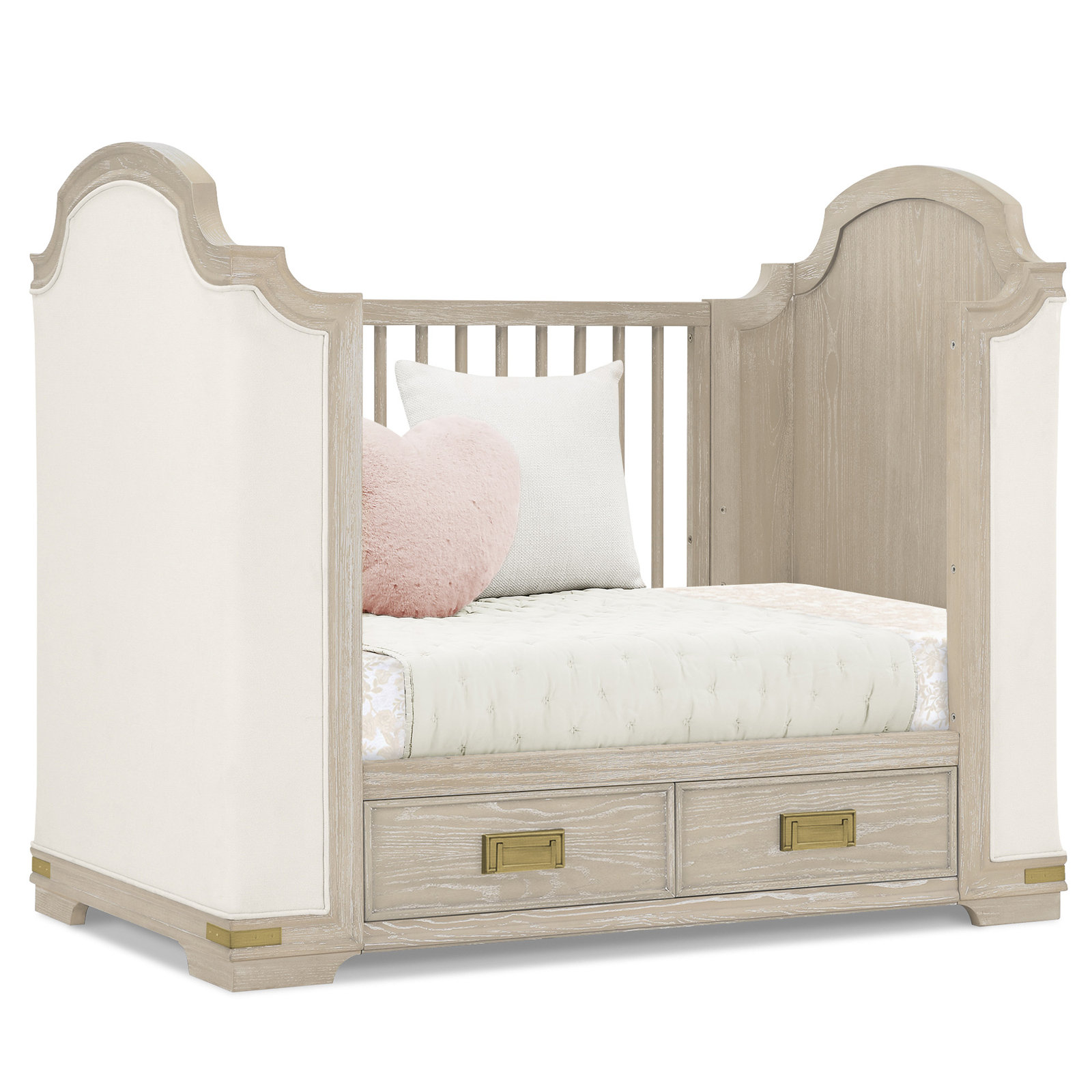 Paris 4-In-1 Convertible Crib With Underdrawer, Whitewash Ash With Lace