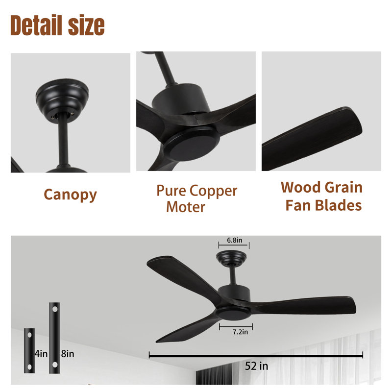 52-Inch Wood Ceiling Fan Without light