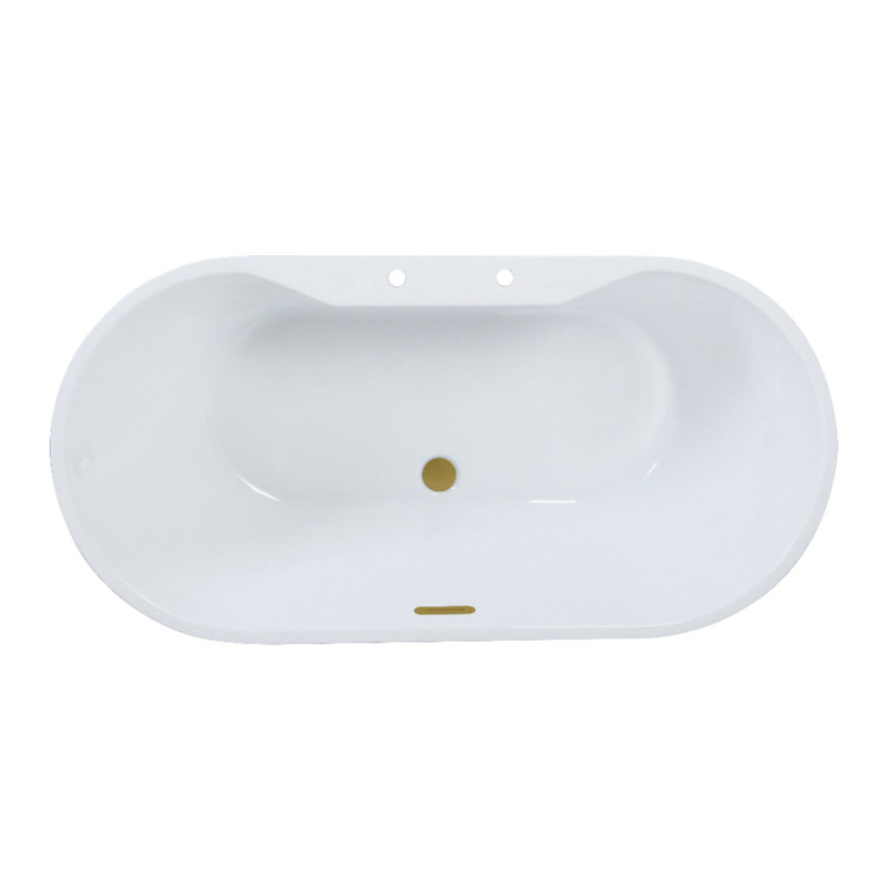 Kingston Brass Aqua Eden 67-Inch Acrylic Oval Double Ended Freestanding Tub With Drain, Brushed Brass