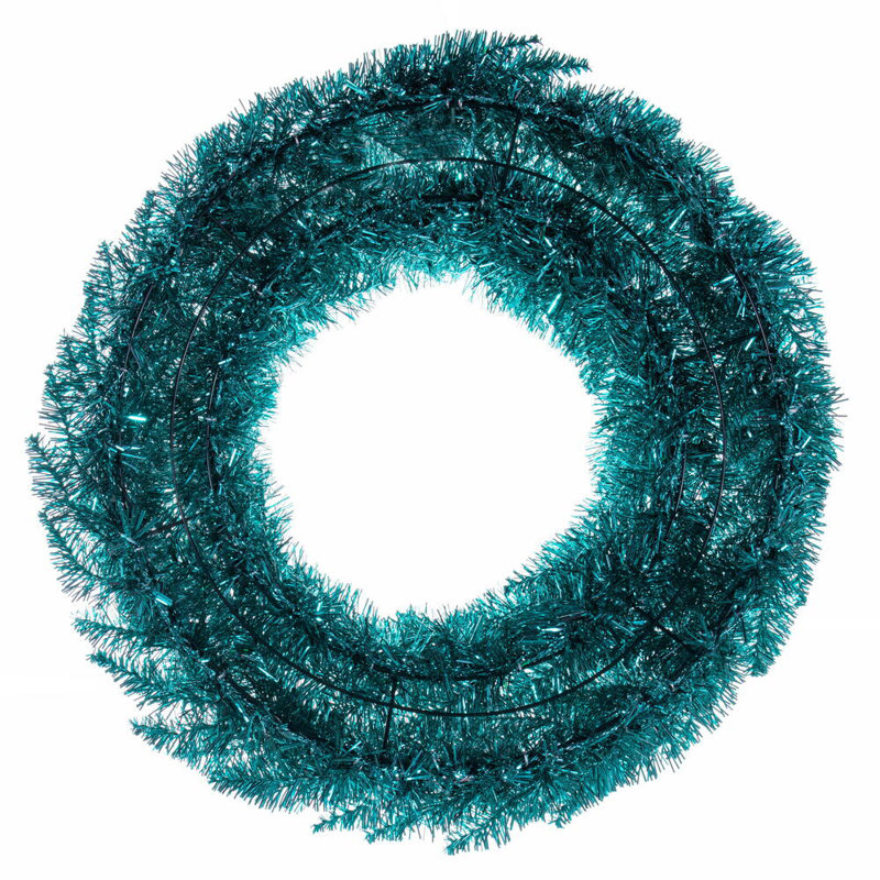 30" Gold Tinsel Artificial UnLit Fir Wreath, Blue, 30" H x 30" W