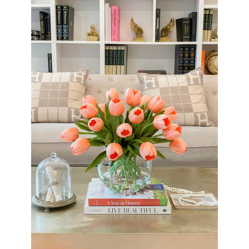 Tulip Faux Floral in Vase, Orange