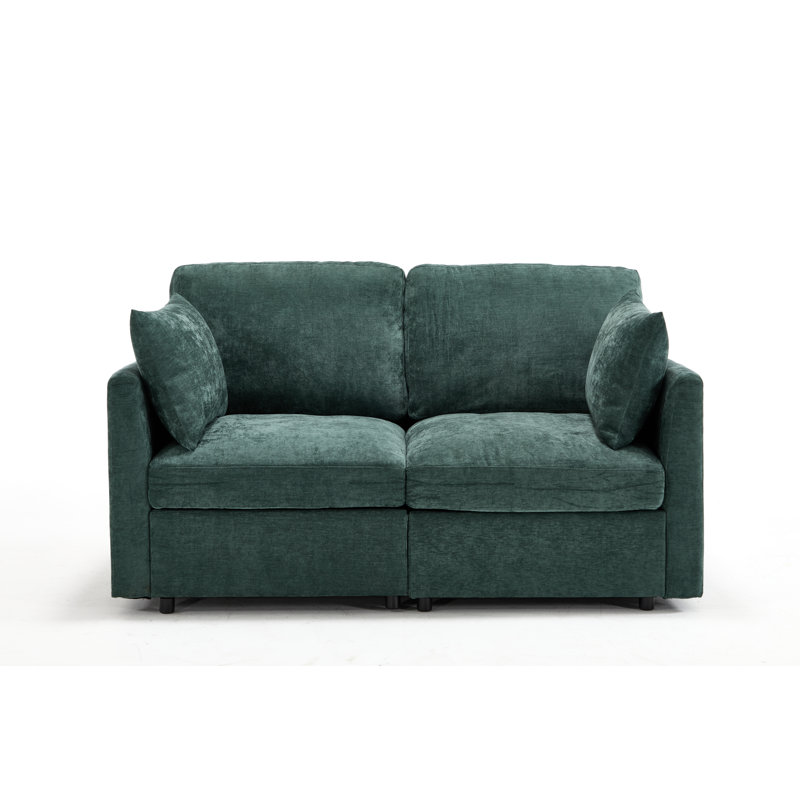 Sarang 59" Upholstered Modern Loveseat Modular Sofa, Green