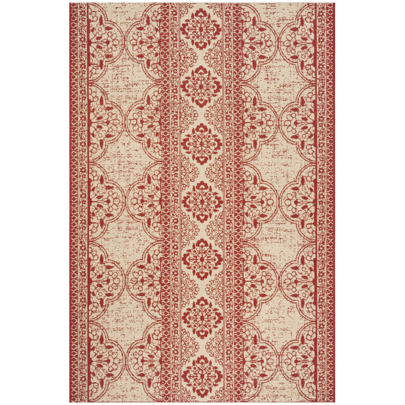 Danya Red/Cream Indoor/Outdoor Area Rug, Rectangle 6'7" x 9'2"