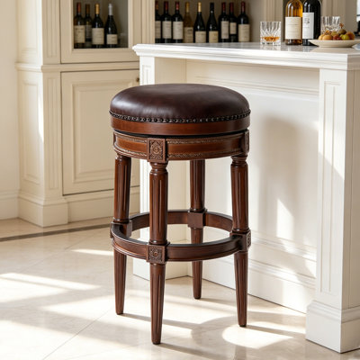 26"-30" Height Traditional Swivel Upholstered Counter Stool With Solid Wood Frame