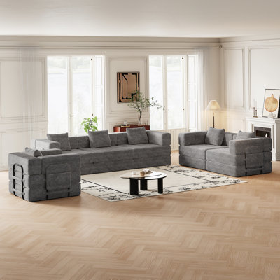 Canapé 6 places rembourré avec poches de rangement latérales et coussins pour le salon
