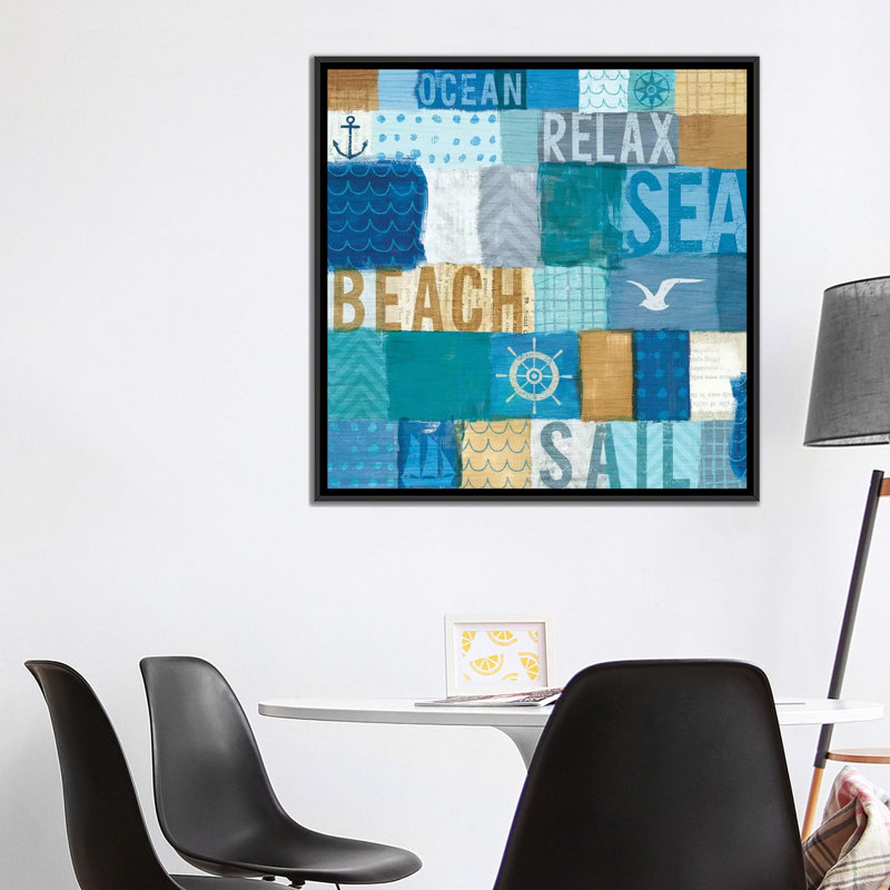 «Beachscape Series: Collage I», impression sur toile, H 18 po x l 18 po x P 1,5 po, Toile avec cadre noir, Pas de tapis