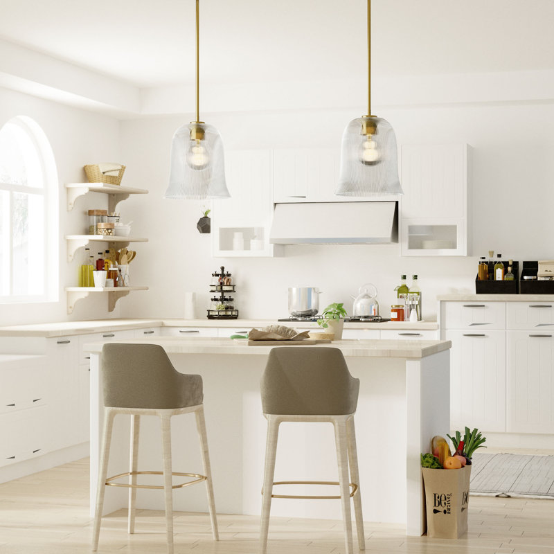 1-light Metal & Glass Modern Bell Adjustable Rod Single Pendant Light for kitchen island., Brushed Gold