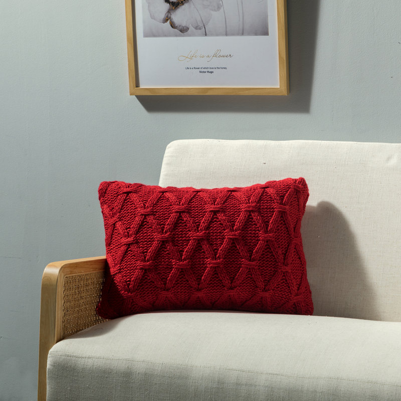 Housse et insert de coussin carré Chunky Knit, Mélange de duvet, Rectangle H 14 po x l 20 po, Rouge