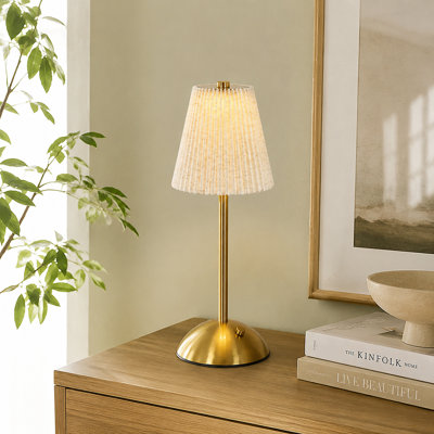 Rechargeable Transitional Dimmable Table Lamp with Textured Fabric Tapered for High-End Vacation Rental Bedrooms