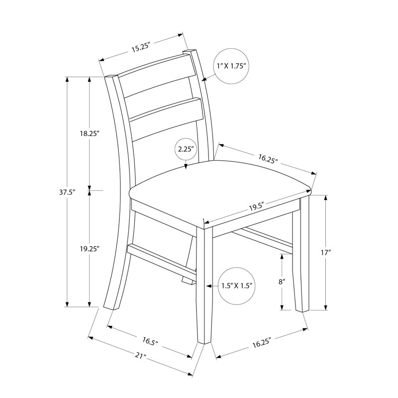 2 chaises de salle à manger de 37 po de hauteur, siège brun rembourré, structure en bois massif, pour la fabrication de pièces et de mousses de cuisine,