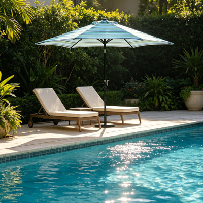 9FT UMBRELLA for Patio and Outdoor,Blue Stripes