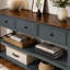 Console rétro avec deux tablettes ouvertes, structure et pieds en bois de pin massif-1959078404-1959078403-1959078402