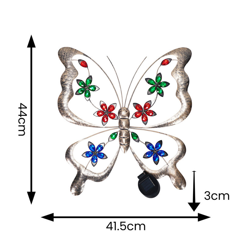 Butterfly Solar Outdoor Multi Coloured Wall Art Ga Metal Wall Decor