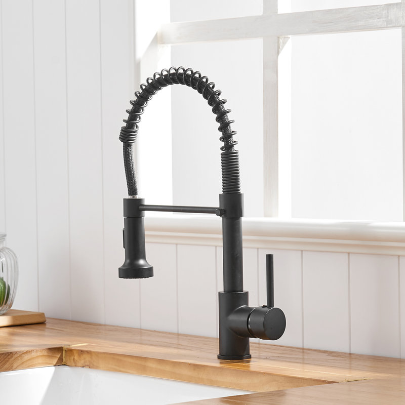 Matte Black Pull Down Faucet For Kitchen - Single Lever, Leak Proof, To Water Spots And Fingerprints In Lever Control, Brass, Stable Temperature Control