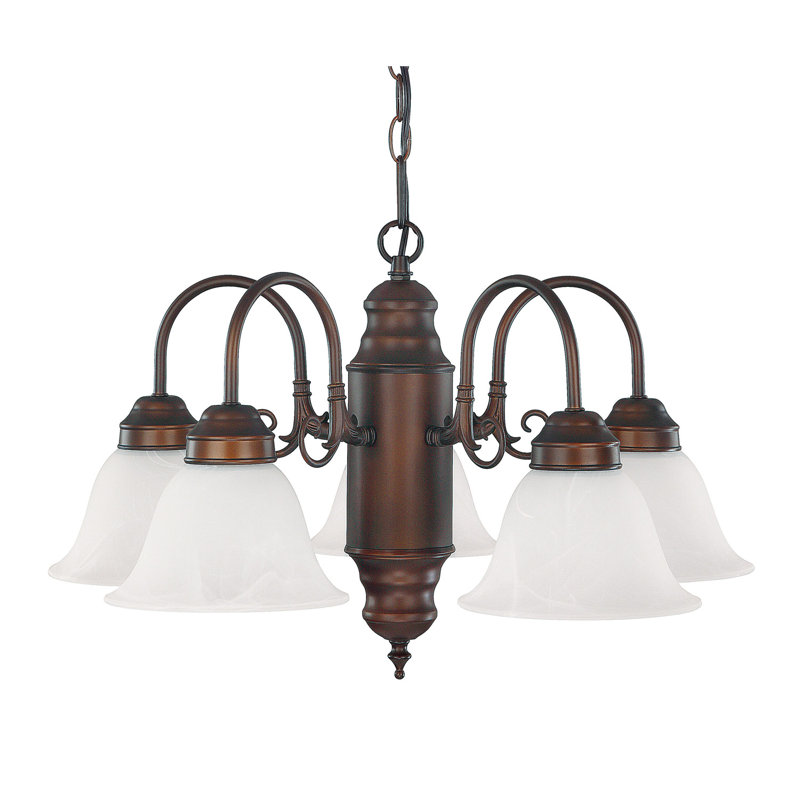 Burnished Bronze Mini Chandelier with White Faux Alabaster Glass