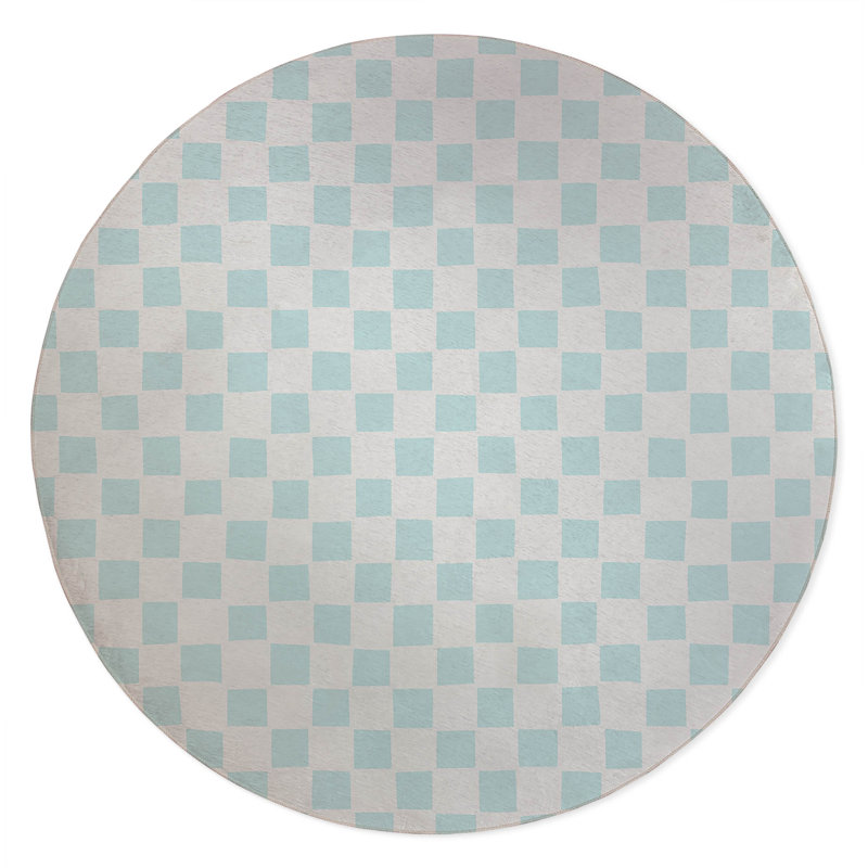 Checkered Non-Slip Outdoor Rug, Round 5'