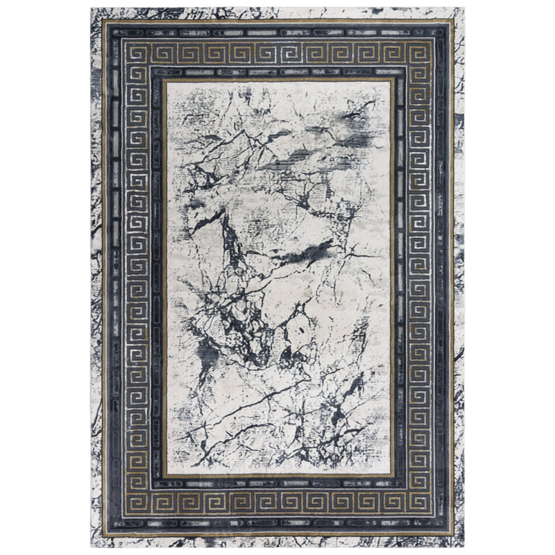 Tapis abstrait noir / beige, Rectangle 7 pi 10 po x 9 pi 10 po