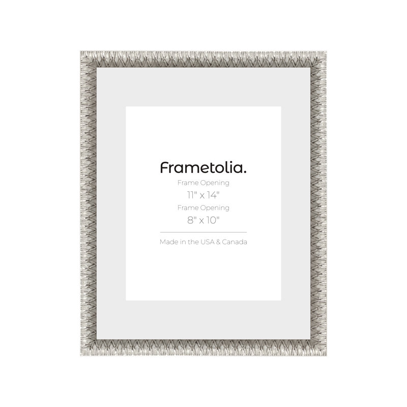  Cadre mural Frametolia Art Deco - largeur 1-1 / 8 po - passe-partout étroit, Argent argent, 11 po x 14 po