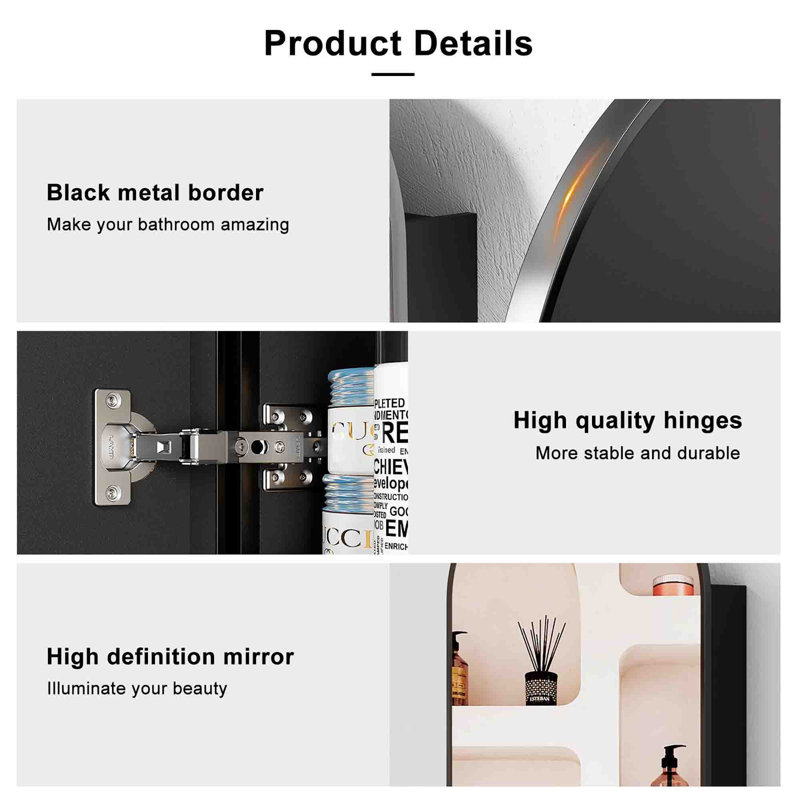 400Mm W 800Mm H Wall Mounted Required Framed Medicine Cabinet With Mirror And Shelf, Brushed Black