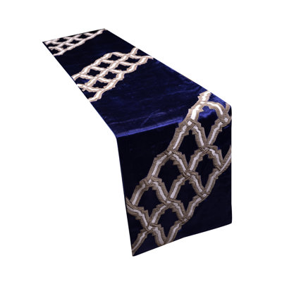 Velvet Embroidered Runner W/Satin Back 13X72 Inch Blue