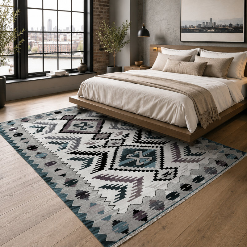 Geometric Cotton and Chenille Flatweave Area Rug, 80 x 150 cm