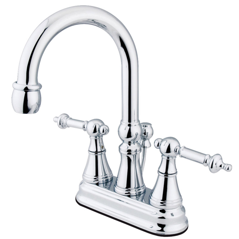 Kingston Brass Templeton Two-Handle 3-Hole Deck Mount 4" Centerset Bathroom Faucet with Brass Pop-Up, Polished Chrome