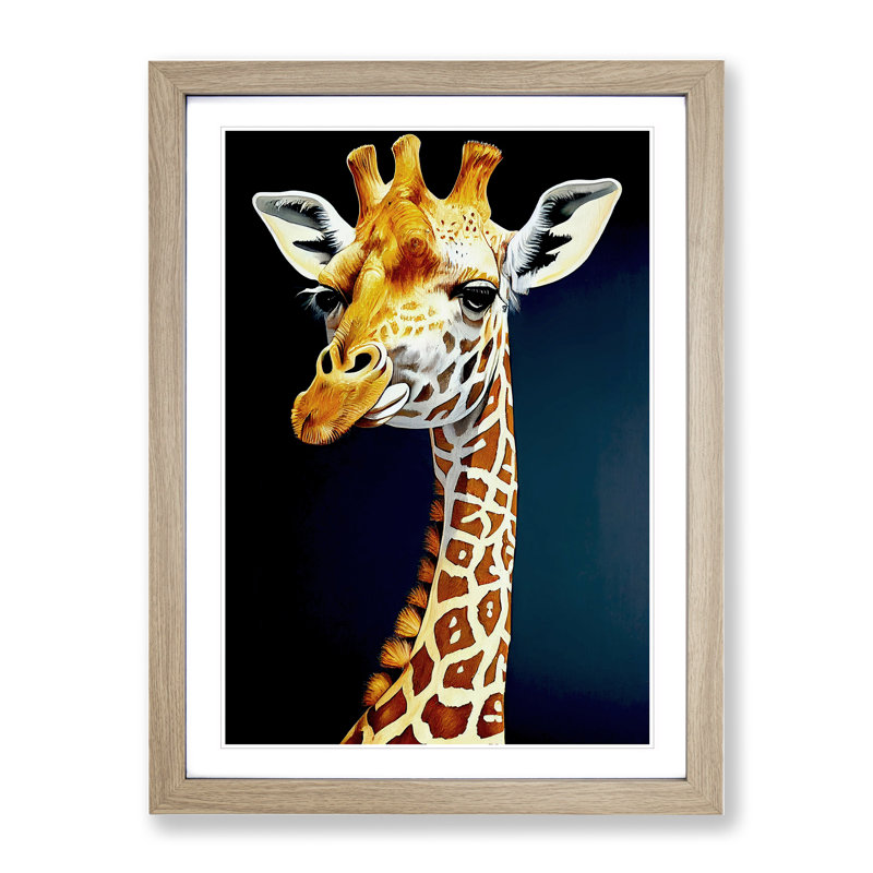 XV1022-515X Amazing Giraffe - Single Picture Frame Print, 64cm H x 46cm W x 2cm D, Oak