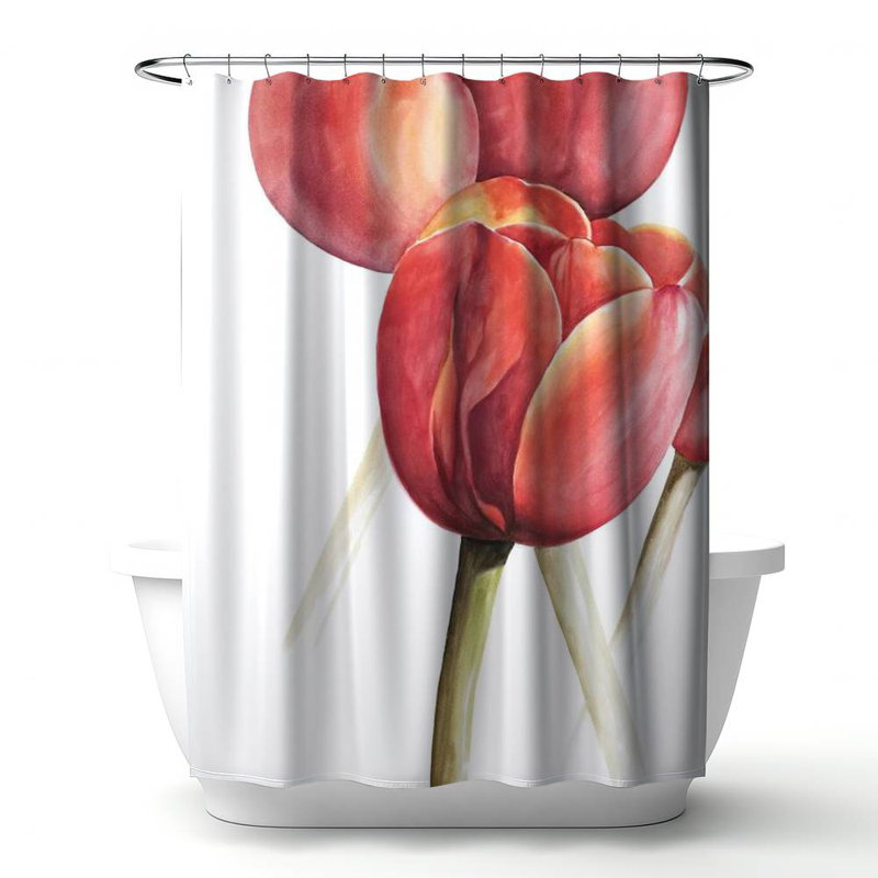 Floral – Polyester Shower Curtain, Dye Sublimation Print, 71" W × 74" L